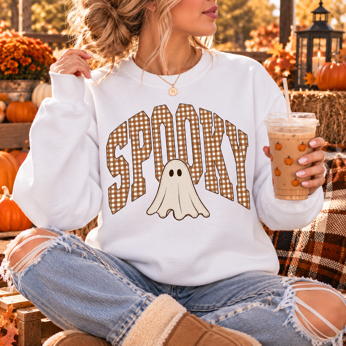 Spooky Gingham Ghost Crewneck